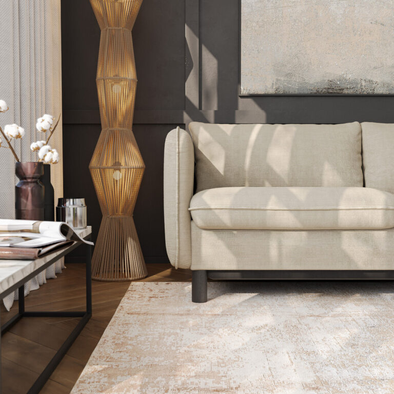 Professional furniture CGI visualizing a beige sofa with refined upholstery, accurate fabric texture, and natural material realism.